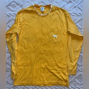 Women’s VS Pink Long Sleeve Top - Yellow & White Graphic Logo Tee, Size XS